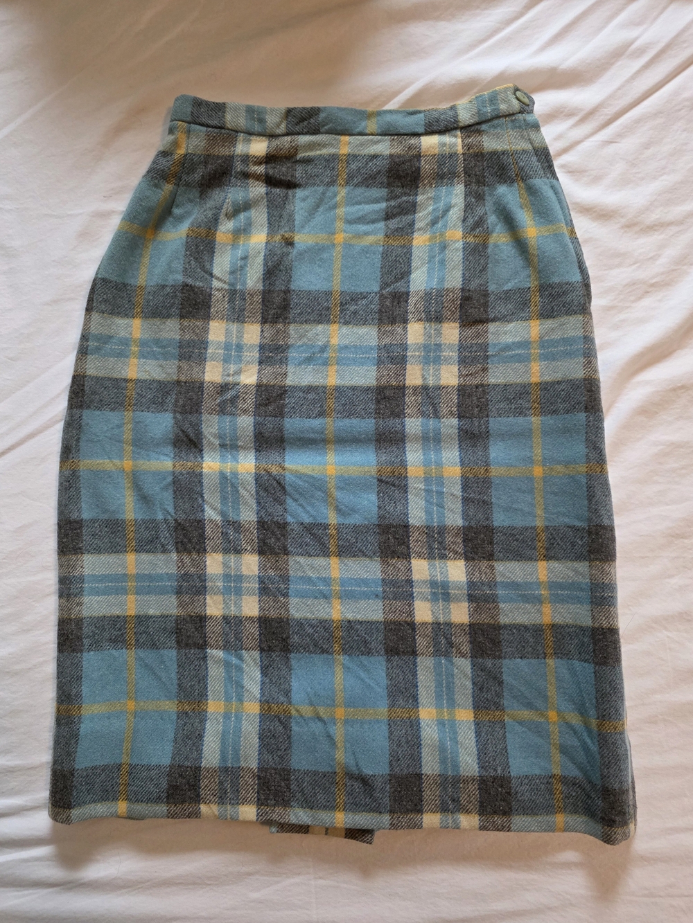 Vintage Blue & Yellow Plaid Pencil Skirt